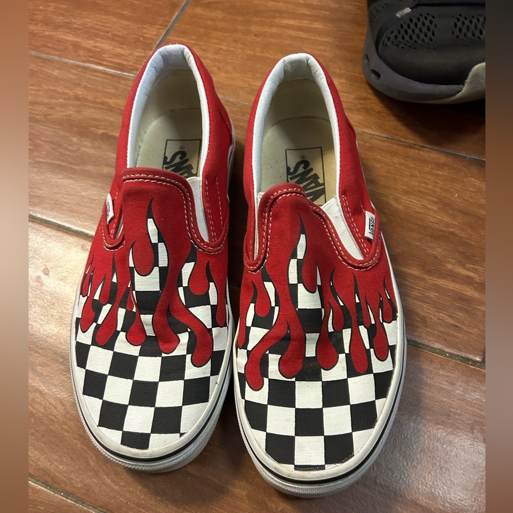 Vans Custom Slip-On Checkerboard Flame Red & Whit… - image 7